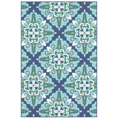 Meridian Blue Green Moroccan Medallion Indoor/Outdoor Rug