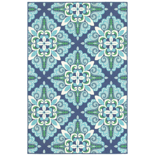 Meridian Blue Green Moroccan Medallion Indoor/Outdoor Rug