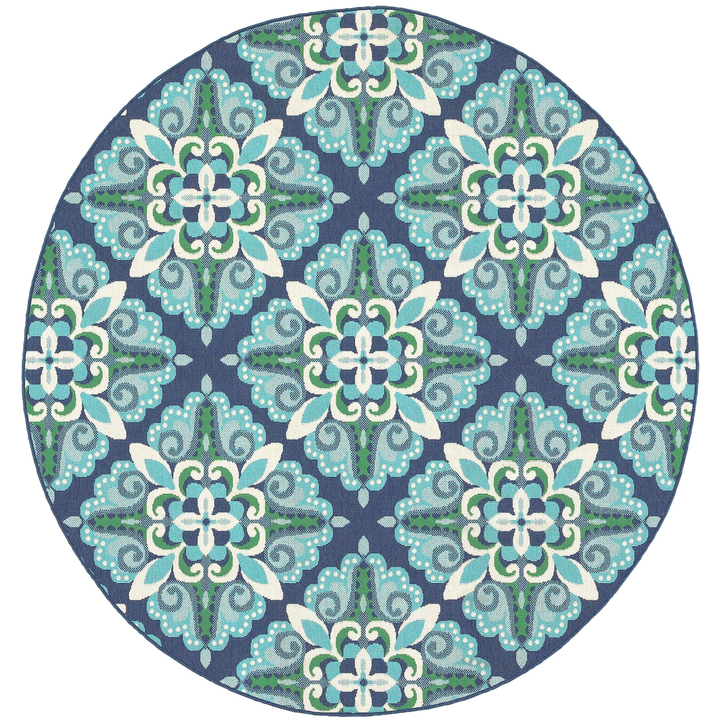 Meridian Blue Green Moroccan Medallion Indoor/Outdoor Rug