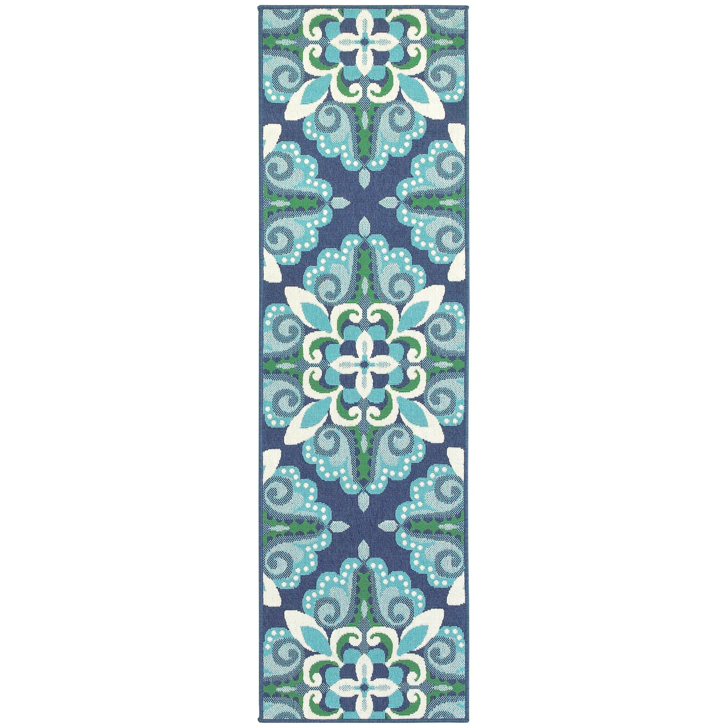 Meridian Blue Green Moroccan Medallion Indoor/Outdoor Rug