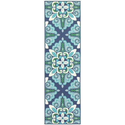 Meridian Blue Green Moroccan Medallion Indoor/Outdoor Rug