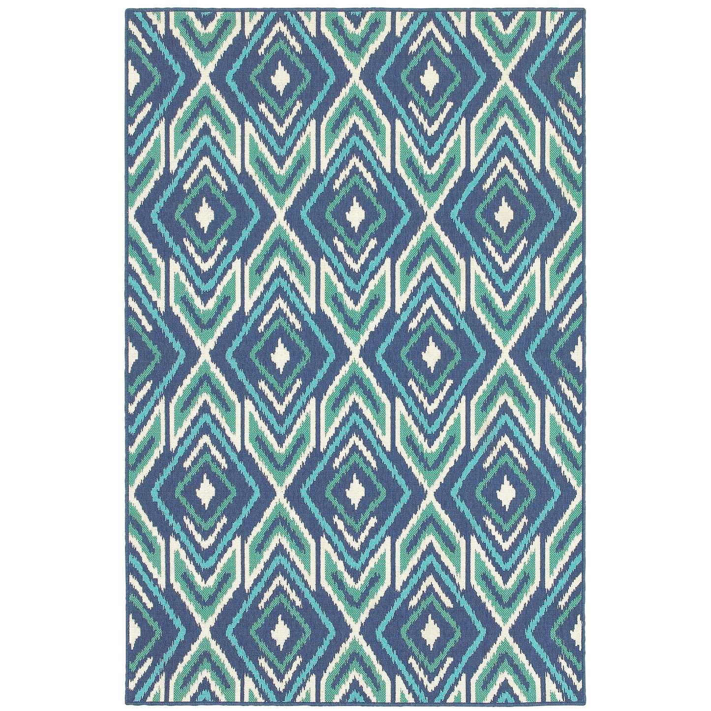 Meridian Navy Green Bohemian Geometric Indoor/Outdoor Rug