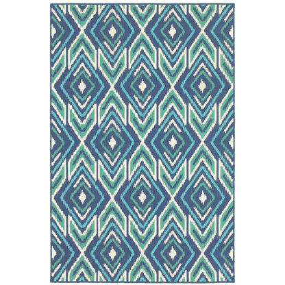 Meridian Navy Green Bohemian Geometric Indoor/Outdoor Rug