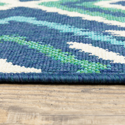 Meridian Navy Green Bohemian Geometric Indoor/Outdoor Rug