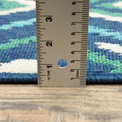 Meridian Navy Green Bohemian Geometric Indoor/Outdoor Rug