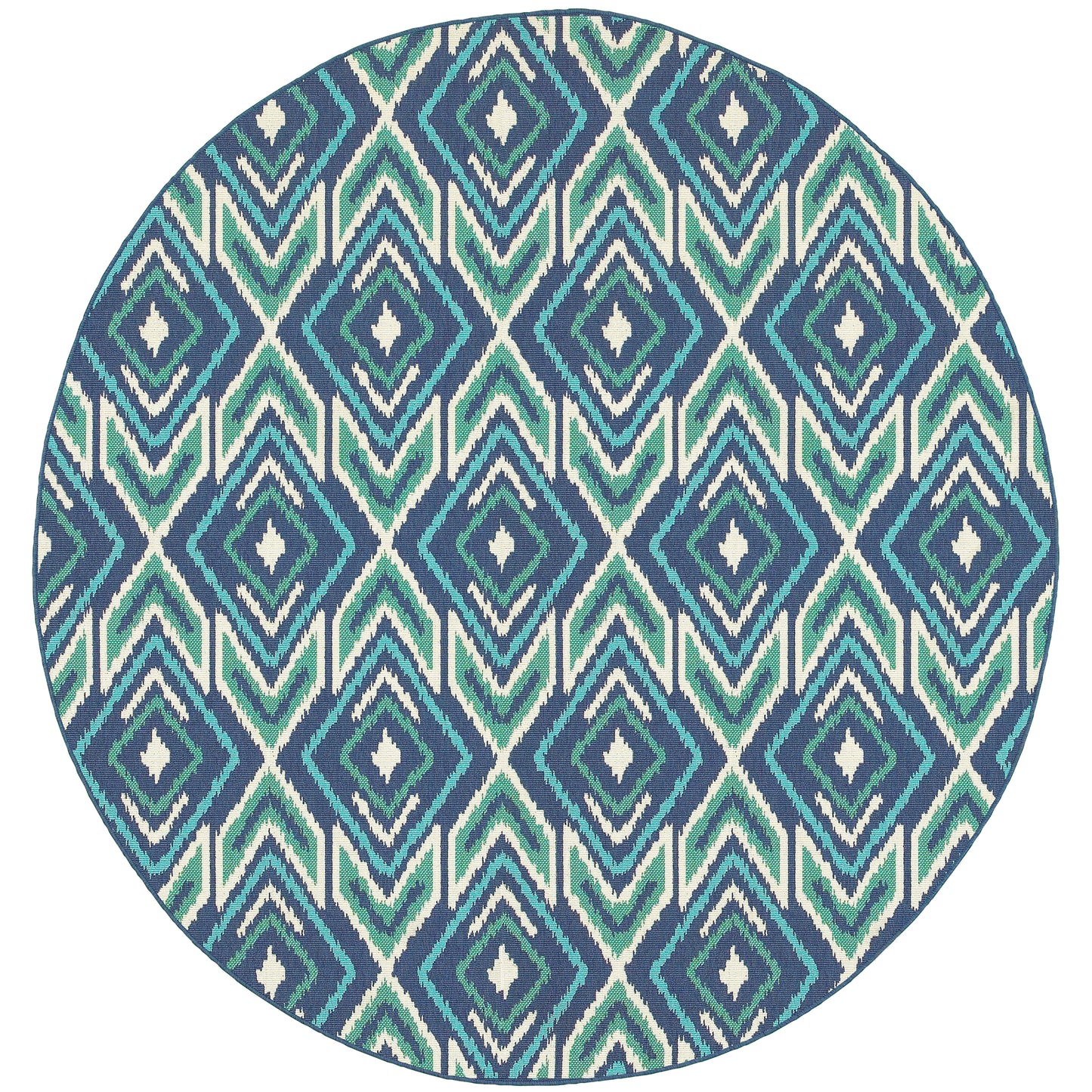 Meridian Navy Green Bohemian Geometric Indoor/Outdoor Rug