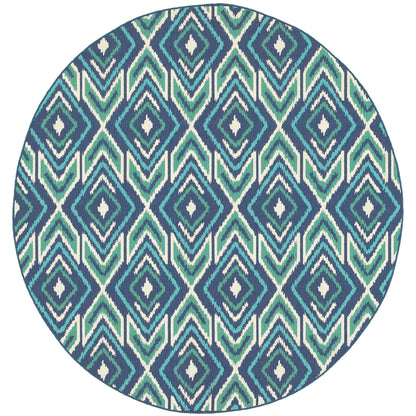 Meridian Navy Green Bohemian Geometric Indoor/Outdoor Rug