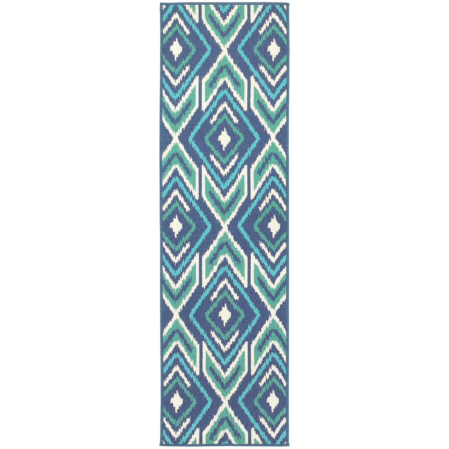 Meridian Navy Green Bohemian Geometric Indoor/Outdoor Rug