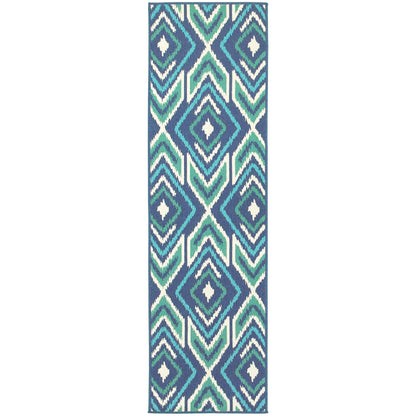 Meridian Navy Green Bohemian Geometric Indoor/Outdoor Rug