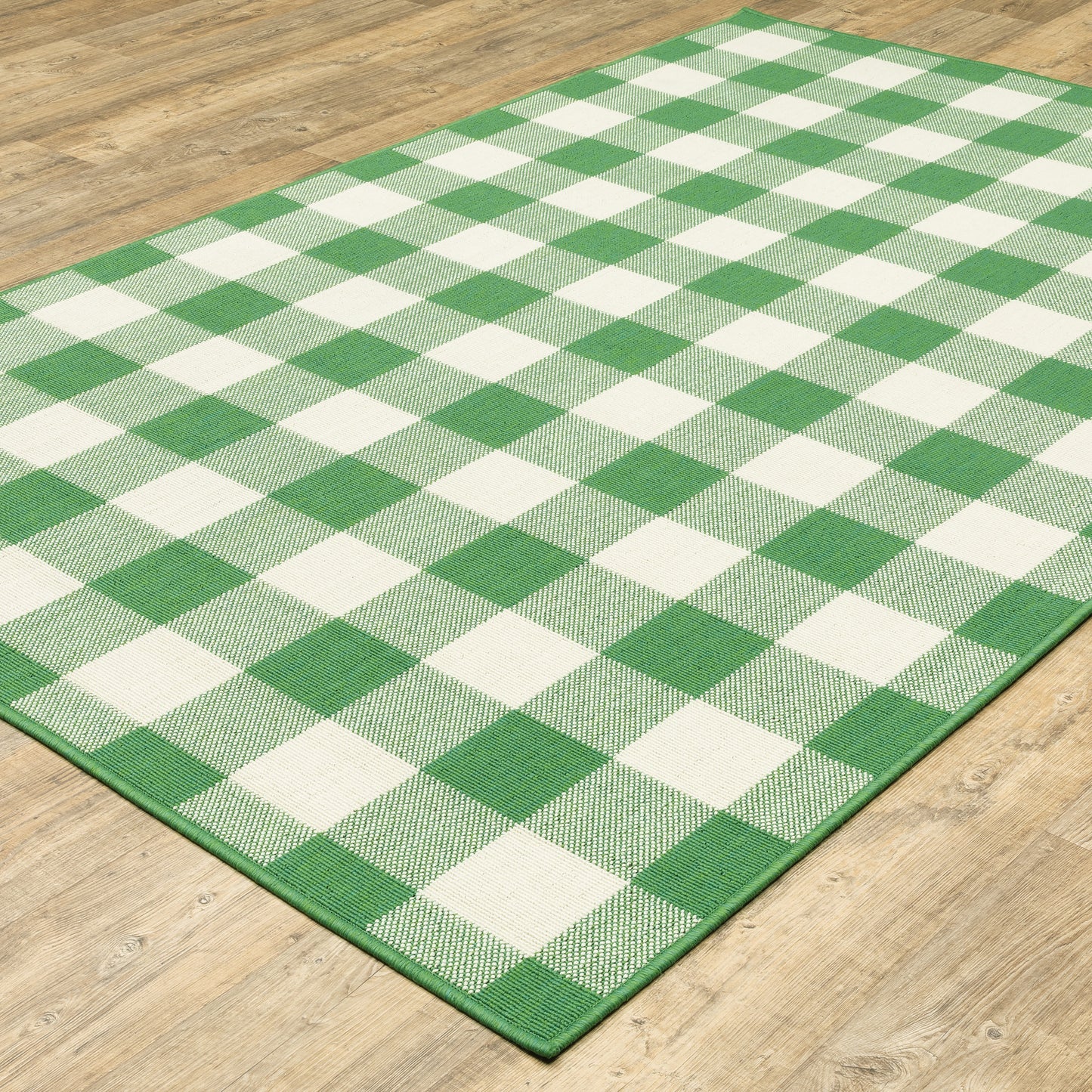 Meridian Green Ivory Farmhouse Geometric Indoor/Outdoor Rug