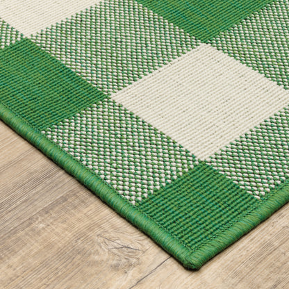 Meridian Green Ivory Farmhouse Geometric Indoor/Outdoor Rug