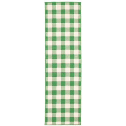 Meridian Green Ivory Farmhouse Geometric Indoor/Outdoor Rug