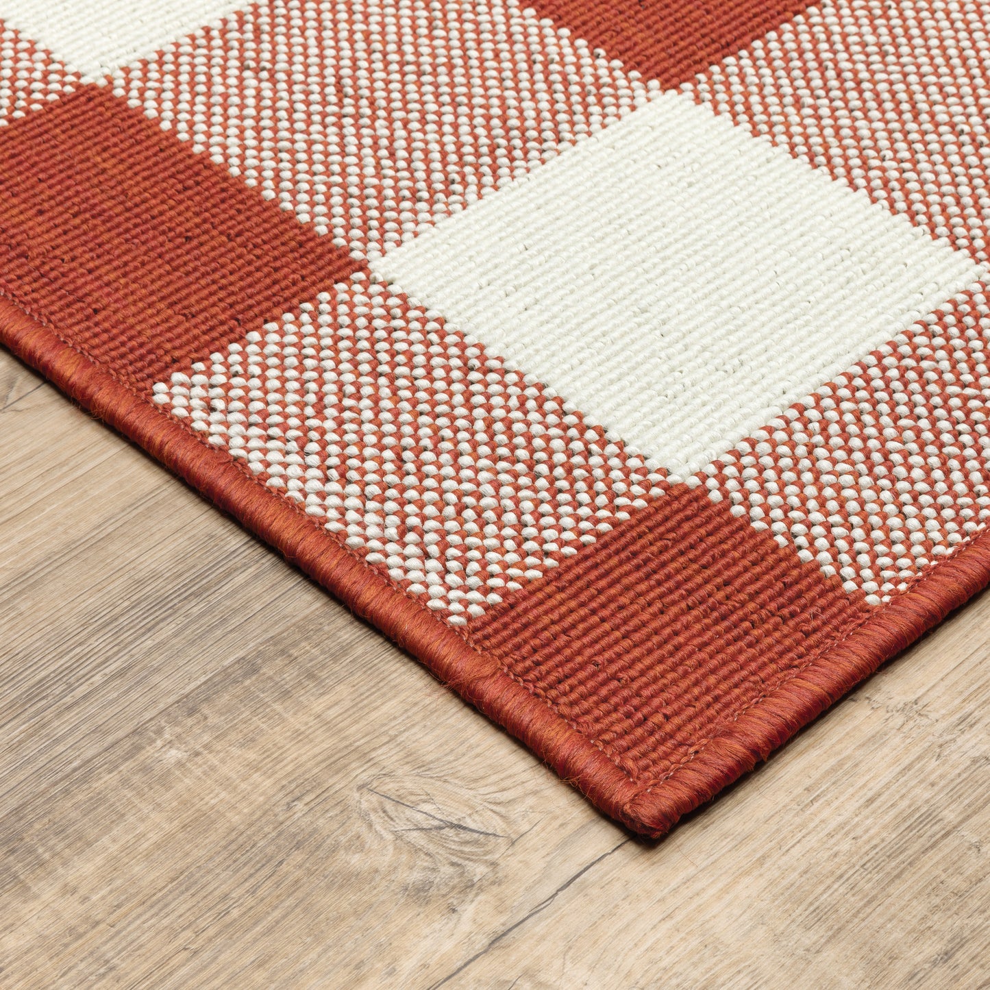 Meridian Red Ivory Farmhouse Geometric Indoor/Outdoor Rug