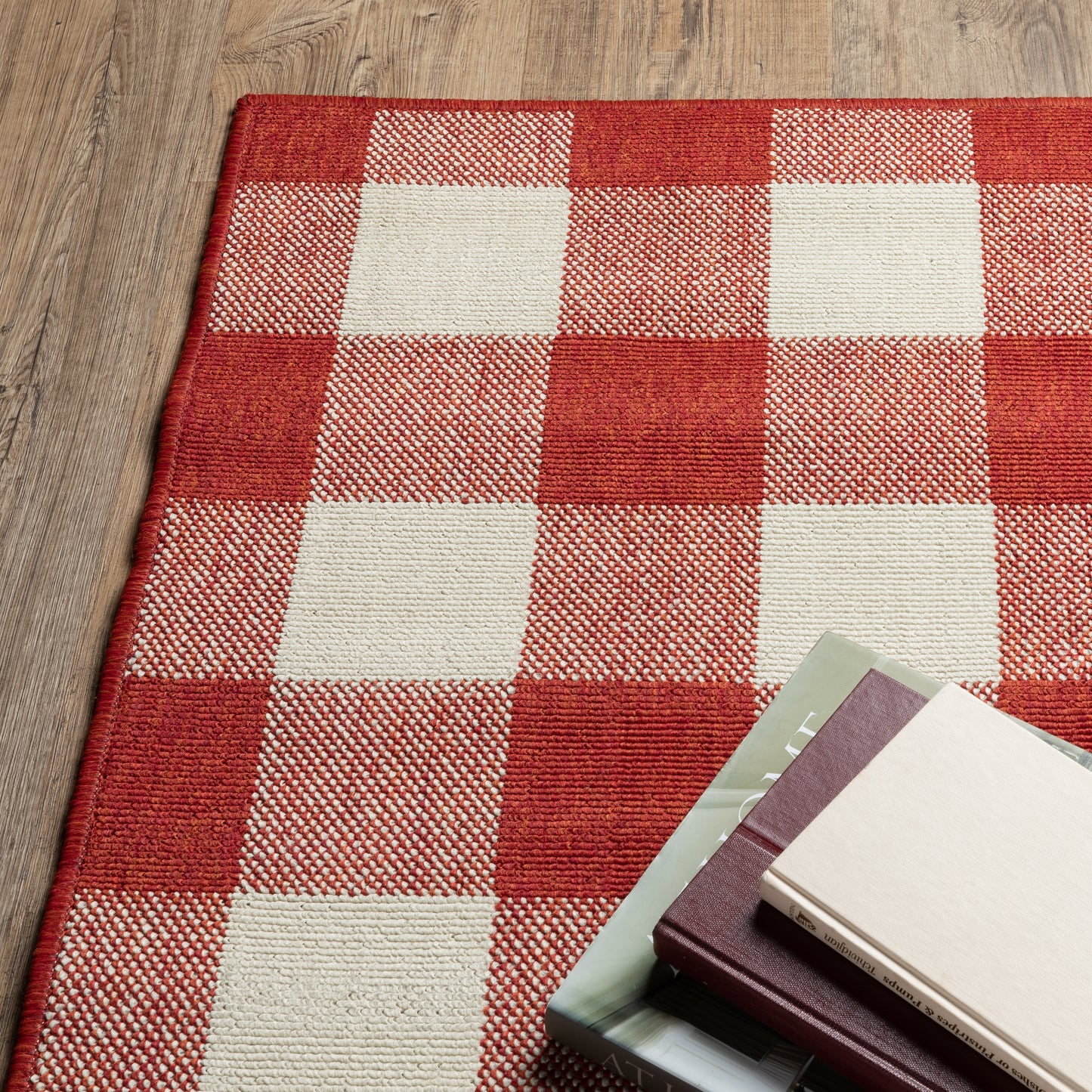 Meridian Red Ivory Farmhouse Geometric Indoor/Outdoor Rug