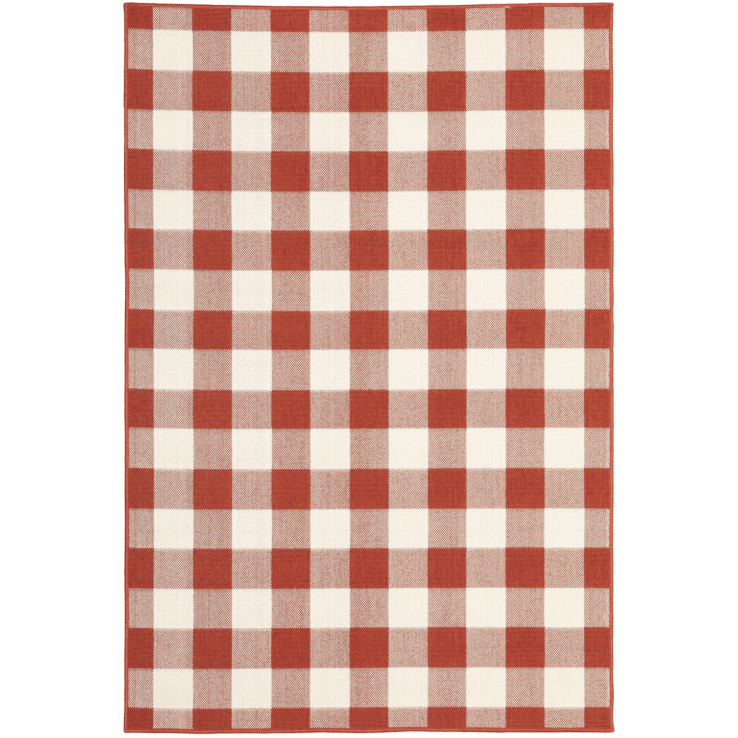 Meridian Red Ivory Farmhouse Geometric Indoor/Outdoor Rug