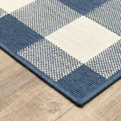 Meridian Blue Ivory Casual Geometric Indoor/Outdoor Rug