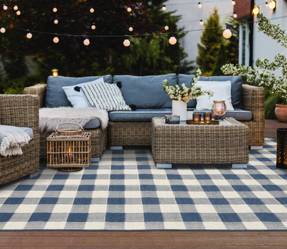 Meridian Blue Ivory Casual Geometric Indoor/Outdoor Rug