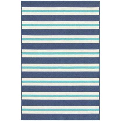 Meridian Blue Ivory Nautical & Coastal Striped Indoor/Outdoor Rug