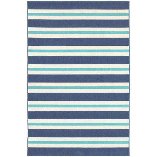 Meridian Blue Ivory Nautical & Coastal Striped Indoor/Outdoor Rug