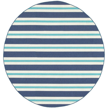 Meridian Blue Ivory Nautical & Coastal Striped Indoor/Outdoor Rug