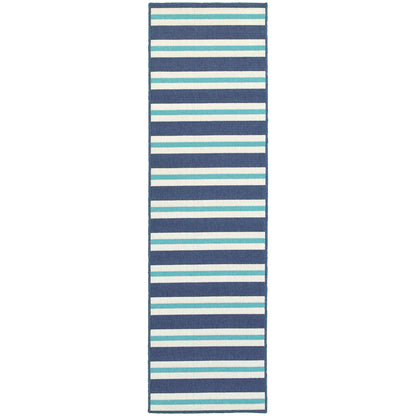 Meridian Blue Ivory Nautical & Coastal Striped Indoor/Outdoor Rug