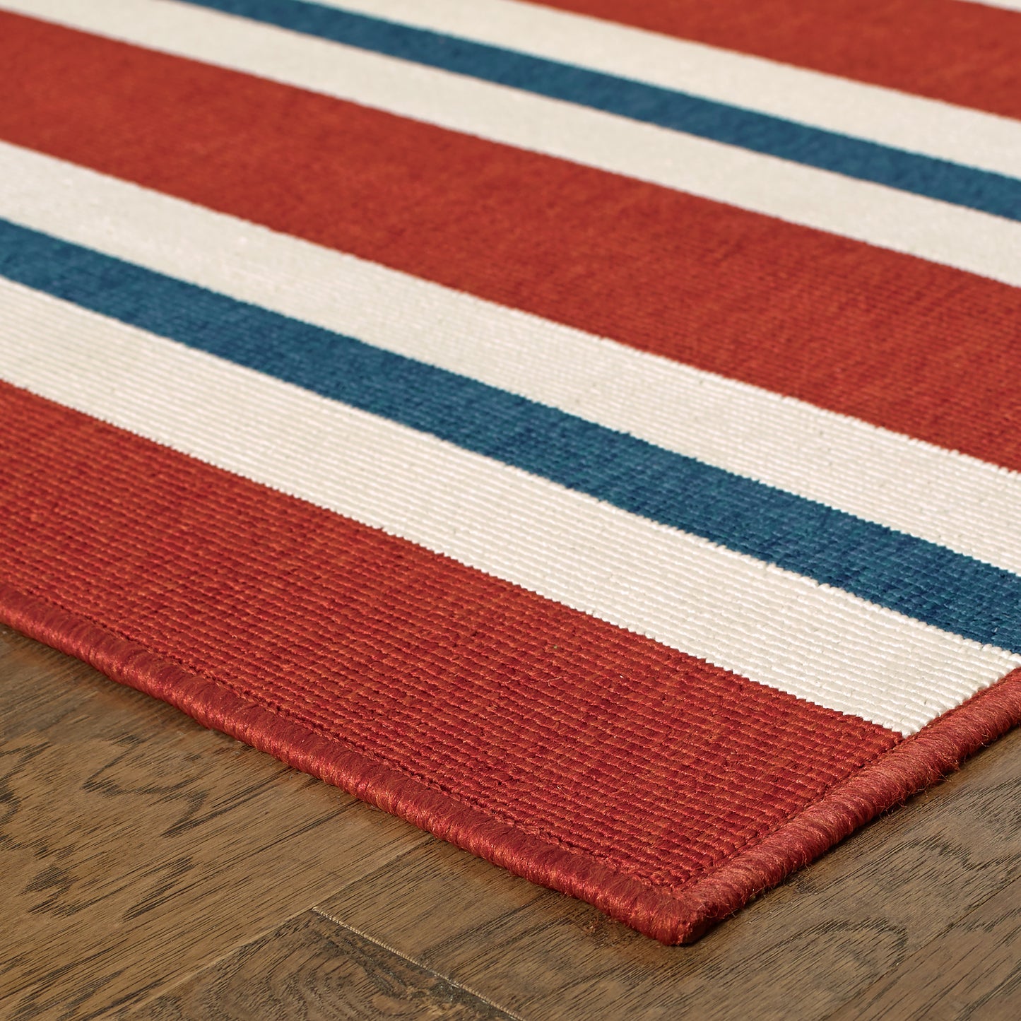 Meridian Red Blue Nautical & Coastal Striped Indoor/Outdoor Rug