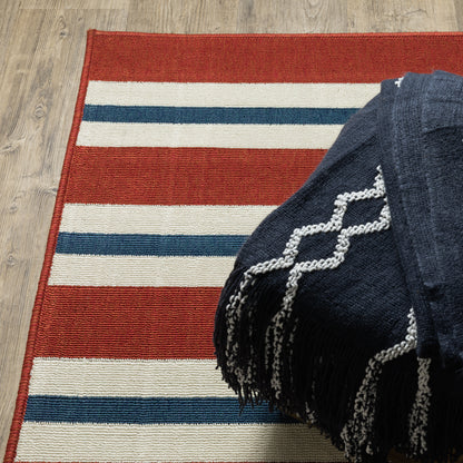 Meridian Red Blue Nautical & Coastal Striped Indoor/Outdoor Rug