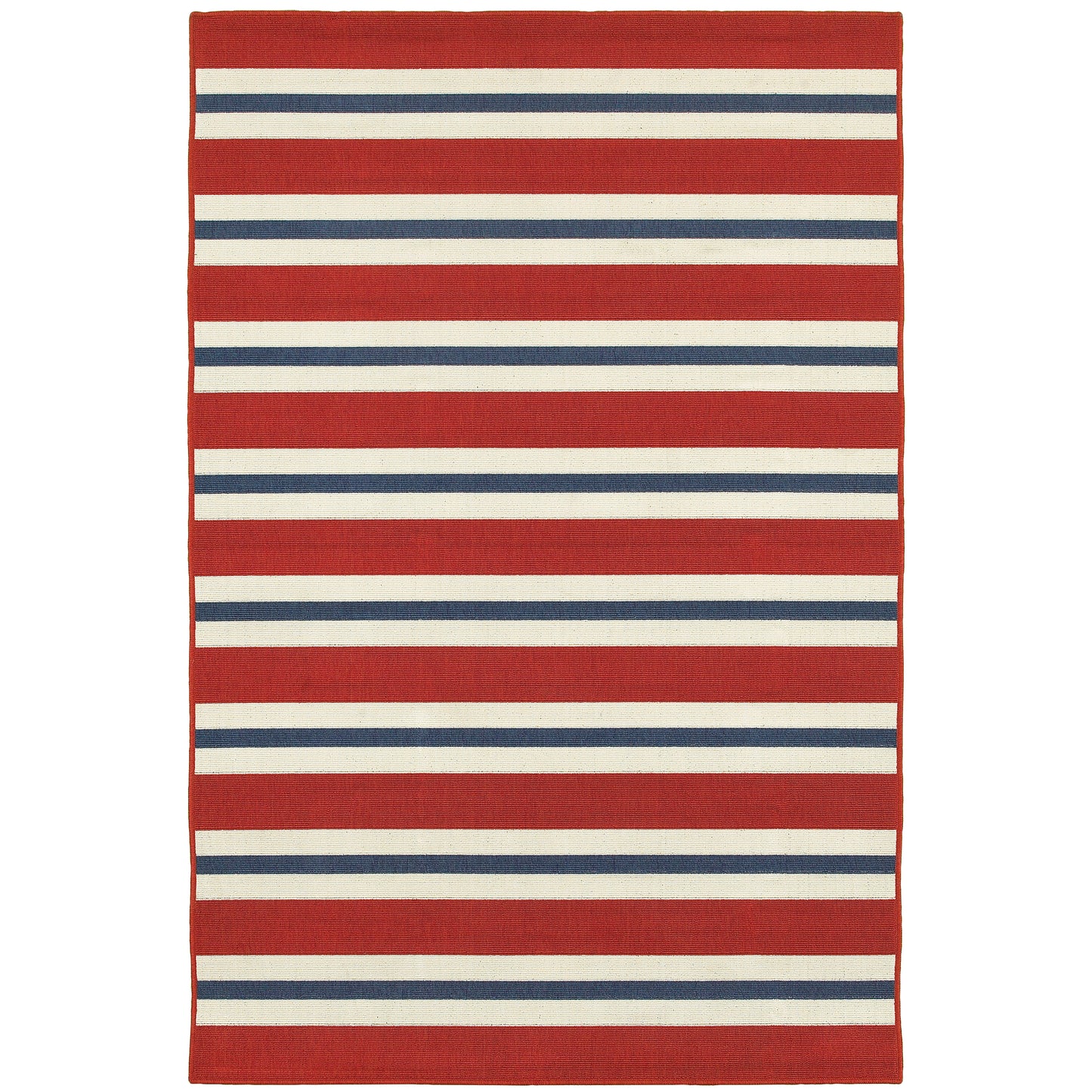 Meridian Red Blue Nautical & Coastal Striped Indoor/Outdoor Rug