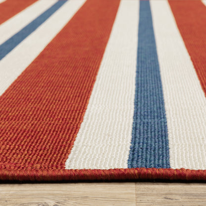 Meridian Red Blue Nautical & Coastal Striped Indoor/Outdoor Rug