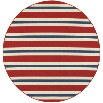 Meridian Red Blue Nautical & Coastal Striped Indoor/Outdoor Rug