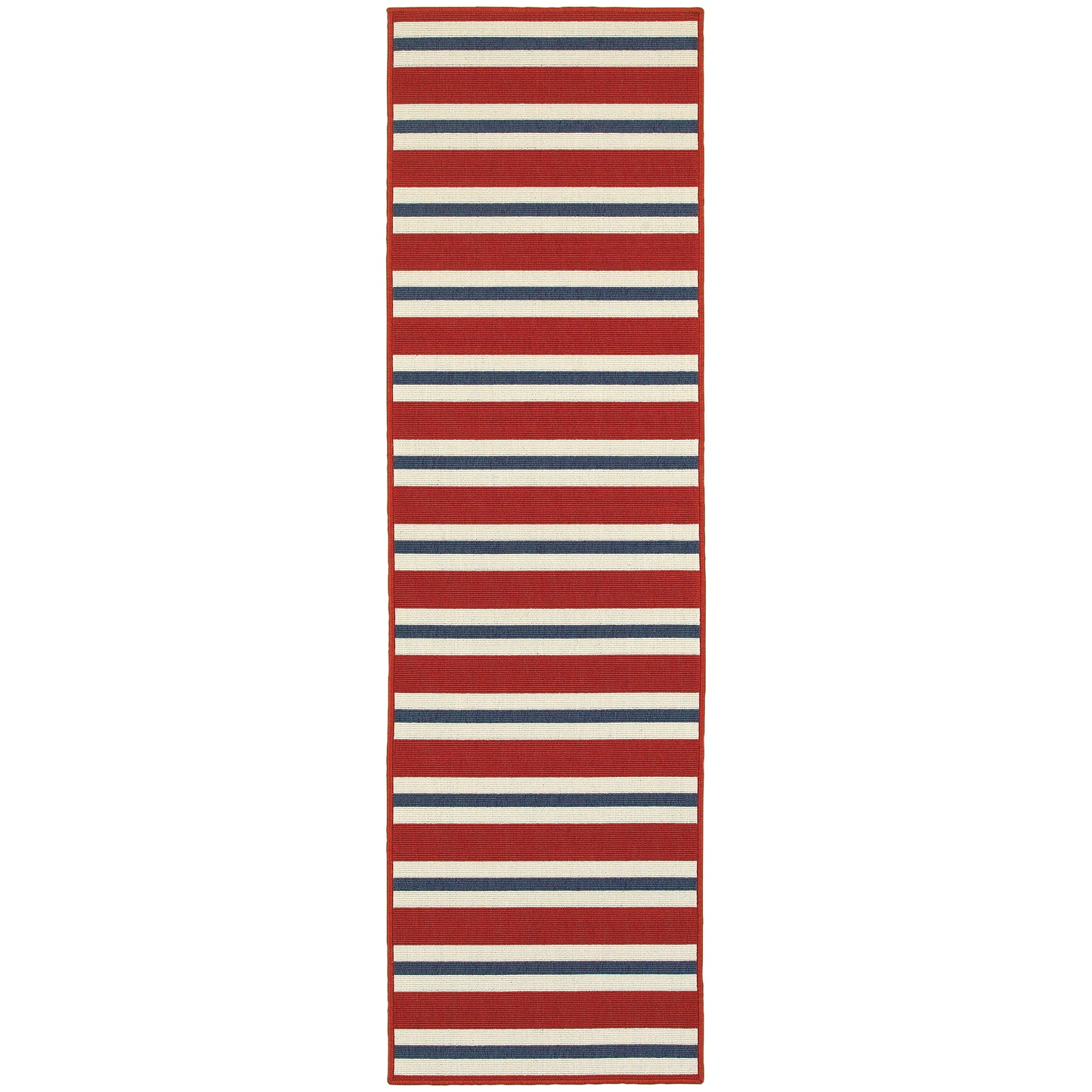 Meridian Red Blue Nautical & Coastal Striped Indoor/Outdoor Rug