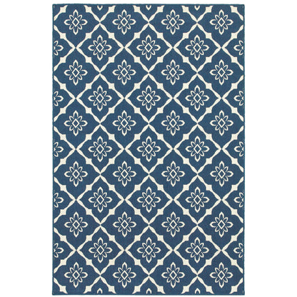 Meridian Navy Ivory Moroccan Trellis Indoor/Outdoor Rug