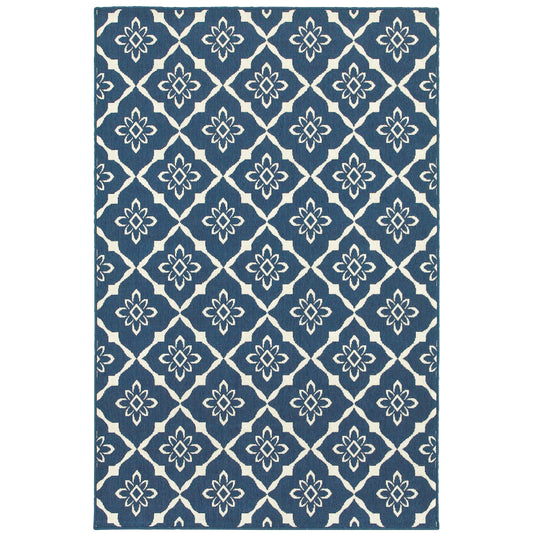 Meridian Navy Ivory Moroccan Trellis Indoor/Outdoor Rug