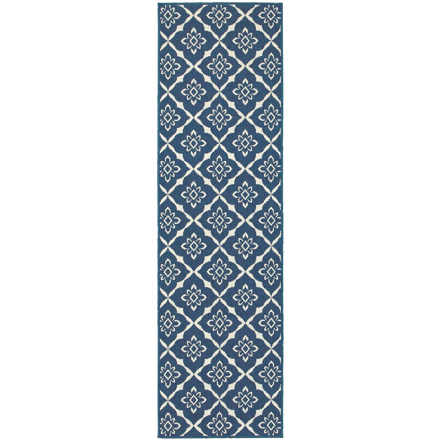 Meridian Navy Ivory Moroccan Trellis Indoor/Outdoor Rug