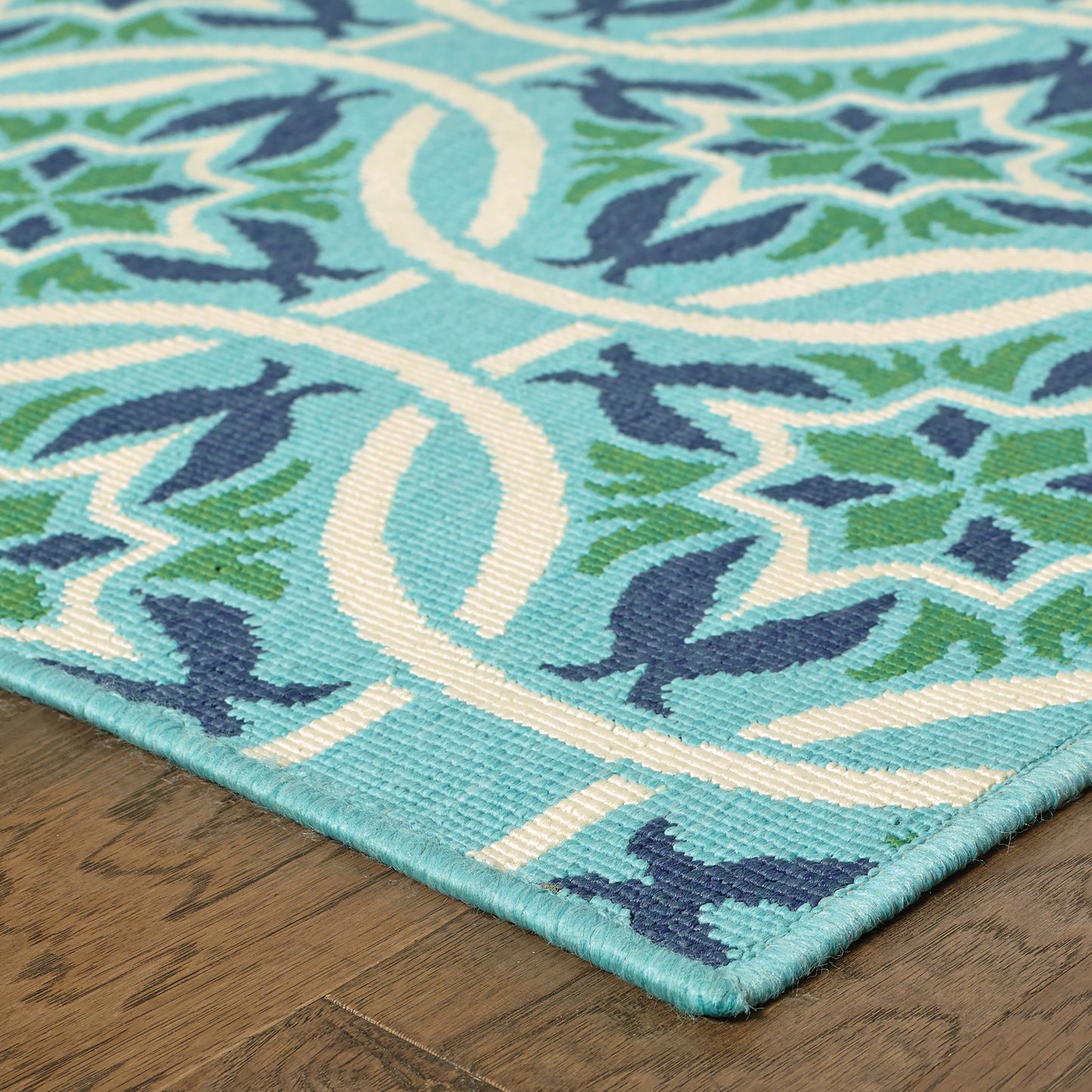 Meridian Blue Green Moroccan Floral Indoor/Outdoor Rug