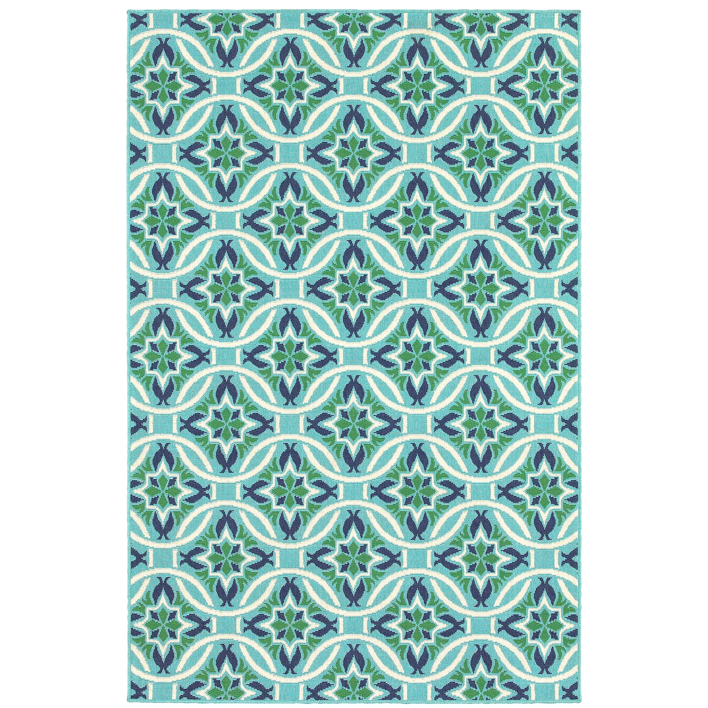 Meridian Blue Green Moroccan Floral Indoor/Outdoor Rug