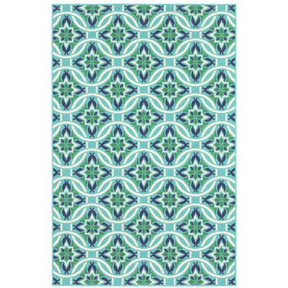 Meridian Blue Green Moroccan Floral Indoor/Outdoor Rug