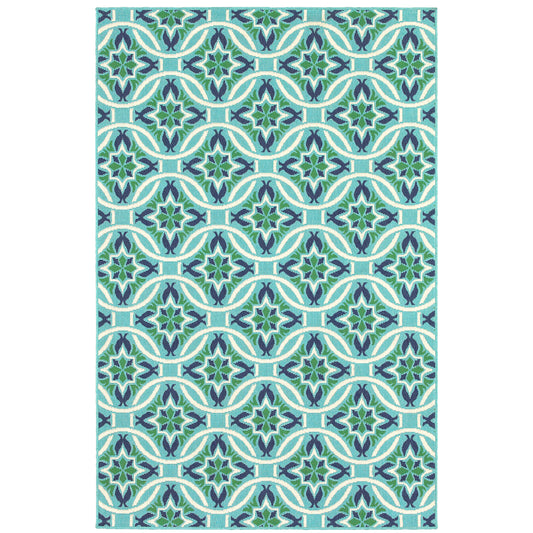 Meridian Blue Green Moroccan Floral Indoor/Outdoor Rug