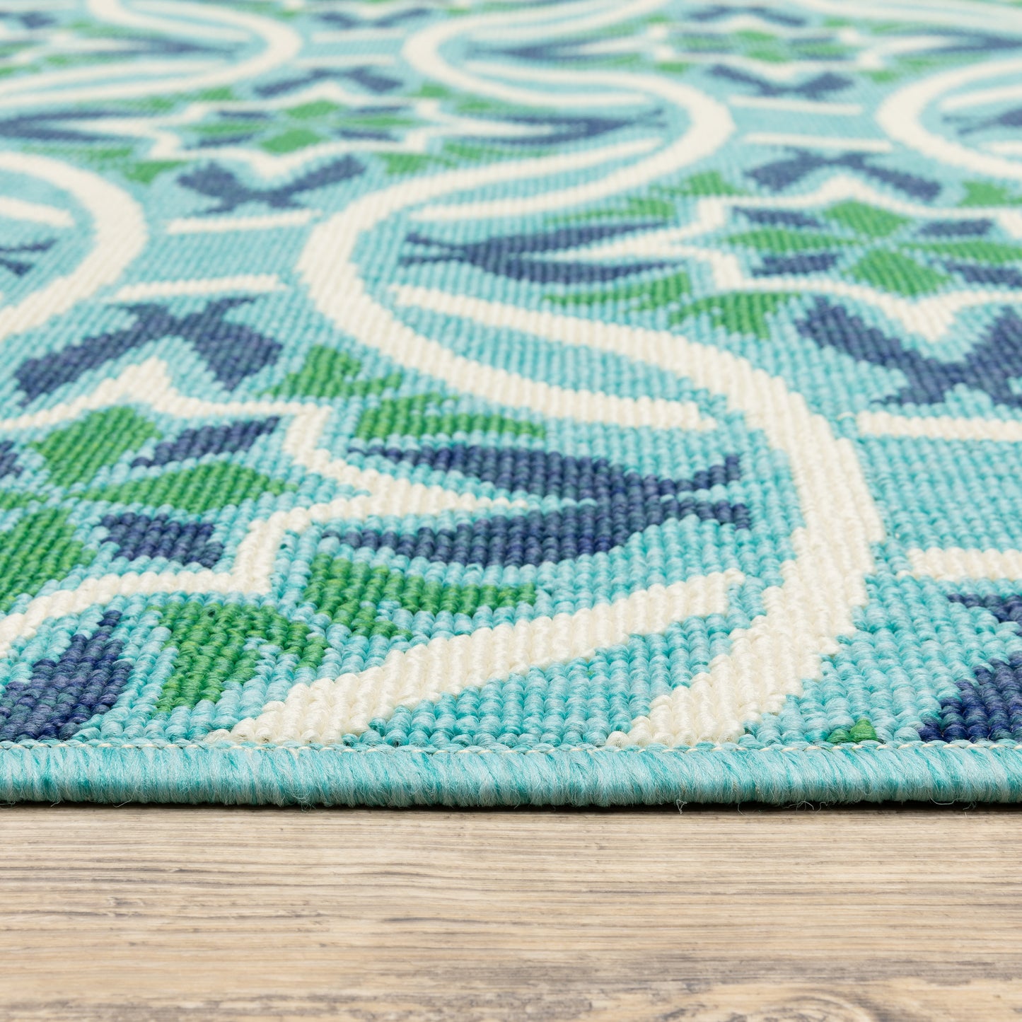 Meridian Blue Green Moroccan Floral Indoor/Outdoor Rug