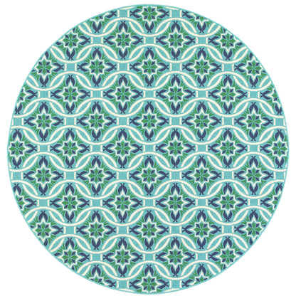 Meridian Blue Green Moroccan Floral Indoor/Outdoor Rug