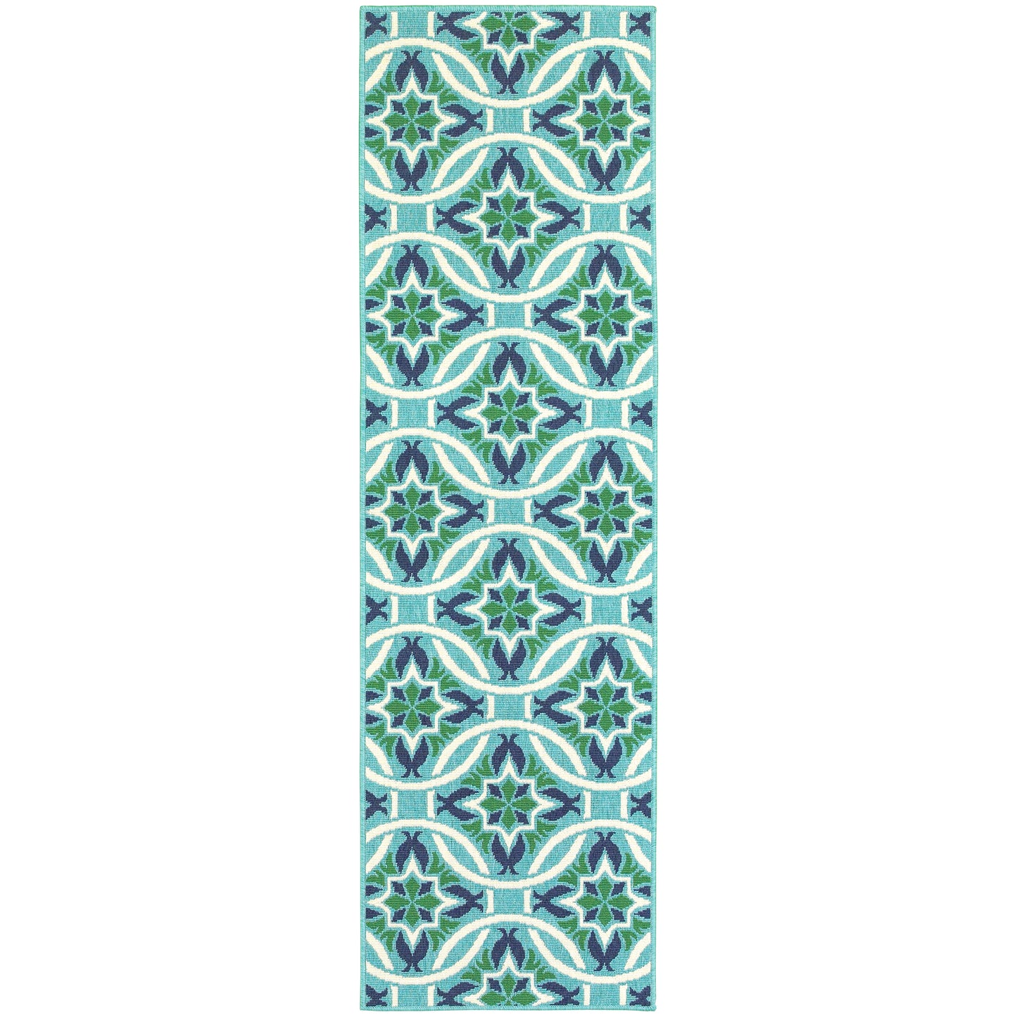 Meridian Blue Green Moroccan Floral Indoor/Outdoor Rug