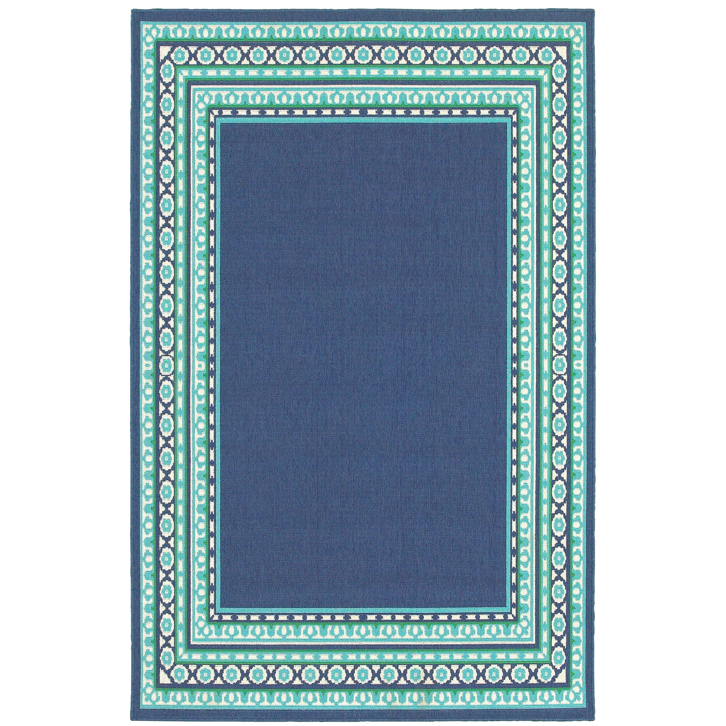 Meridian Navy Green Traditional Border Indoor/Outdoor Rug