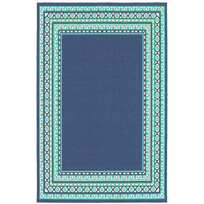 Meridian Navy Green Traditional Border Indoor/Outdoor Rug