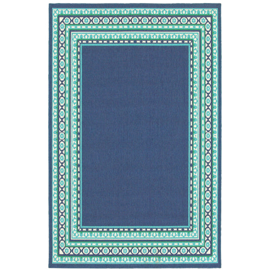 Meridian Navy Green Traditional Border Indoor/Outdoor Rug