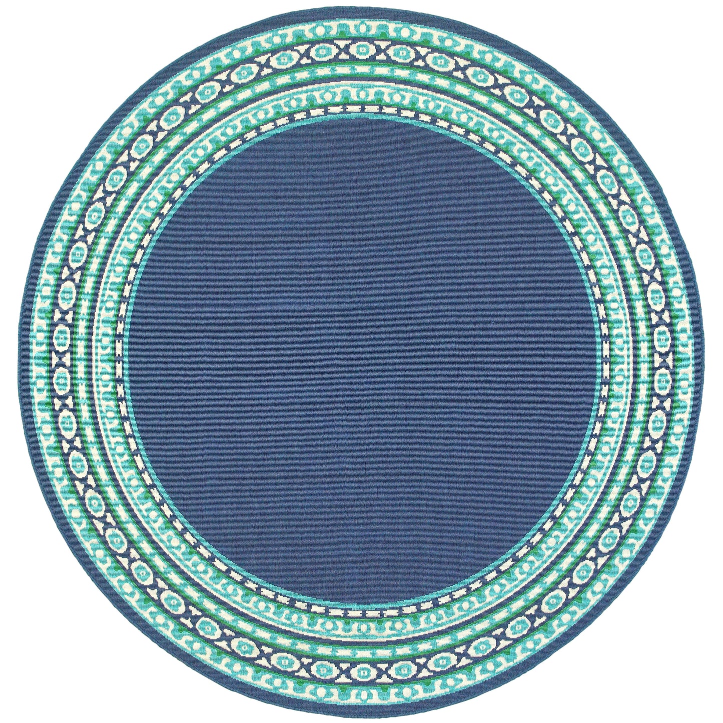 Meridian Navy Green Traditional Border Indoor/Outdoor Rug