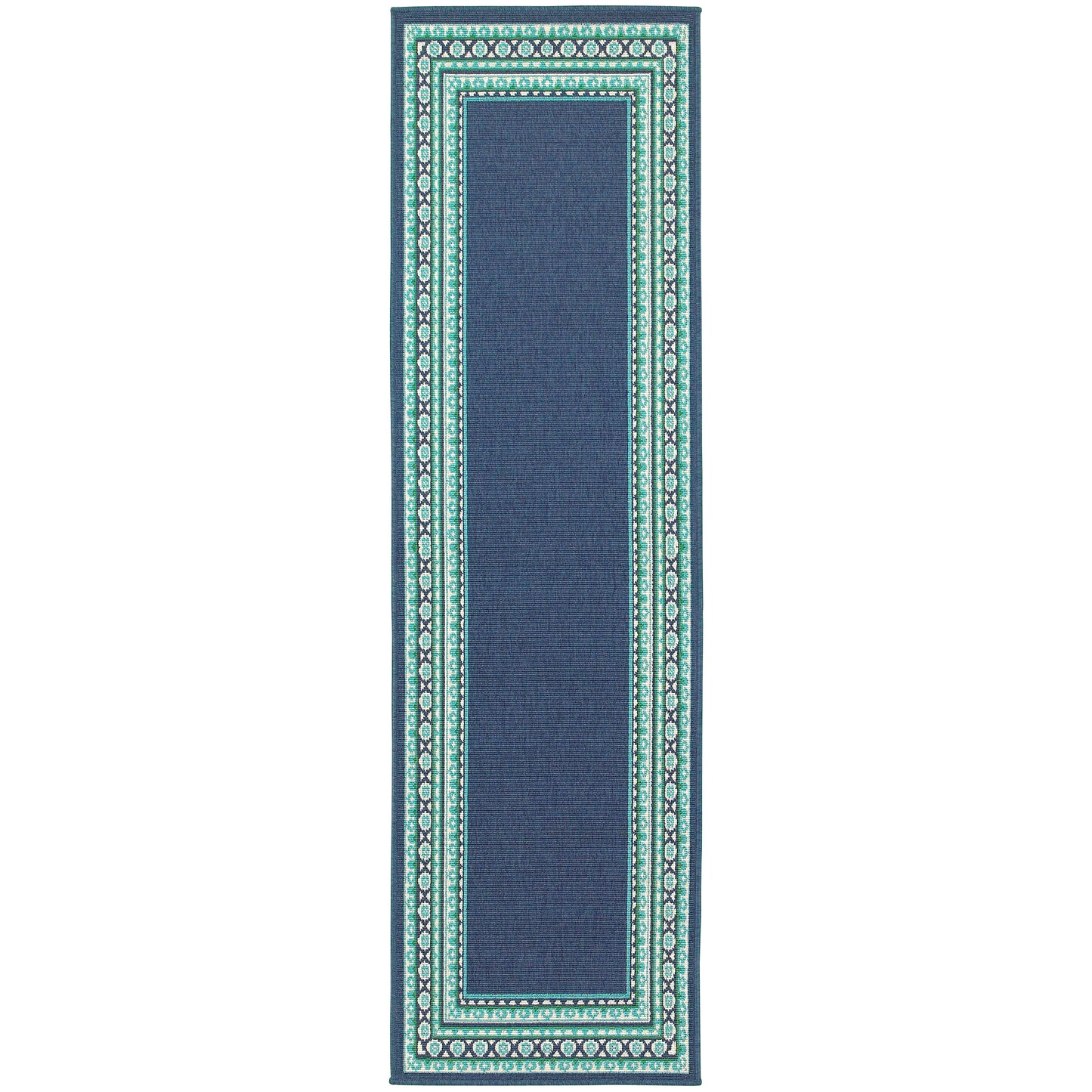 Meridian Navy Green Traditional Border Indoor/Outdoor Rug