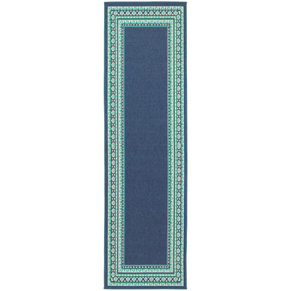 Meridian Navy Green Traditional Border Indoor/Outdoor Rug