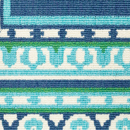 Meridian Navy Green Traditional Border Indoor/Outdoor Rug