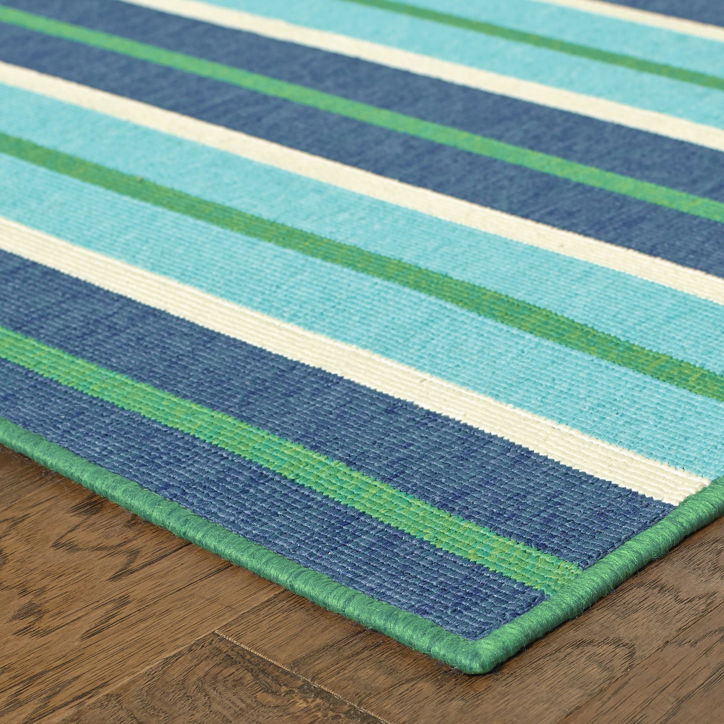 Meridian Blue Green Nautical & Coastal Striped Indoor/Outdoor Rug