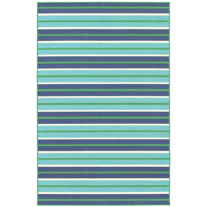 Meridian Blue Green Nautical & Coastal Striped Indoor/Outdoor Rug